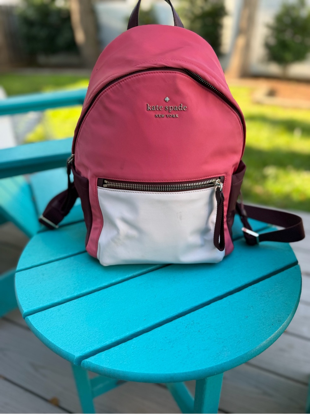 Stunning medium Kate Spade color block pink nylon backpack